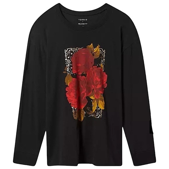 TORRID Flourish Relax Fit Cotton Crew Neck Drop Long Sleeve Tee NWT‎ - Picture 1 of 5